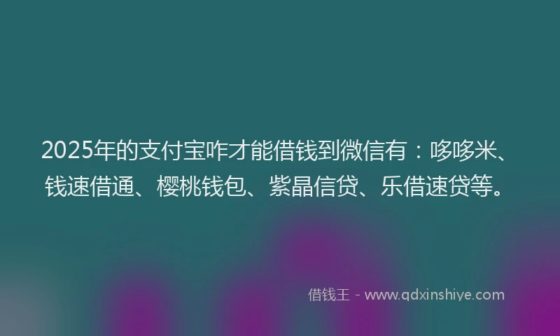 2025年的支付宝咋才能借钱到微信有：哆哆米、钱速借通、樱桃钱包、紫晶信贷、乐借速贷等。