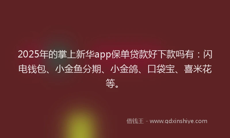 2025年的掌上新华app保单贷款好下款吗有：闪电钱包、小金鱼分期、小金鸽、口袋宝、喜米花等。