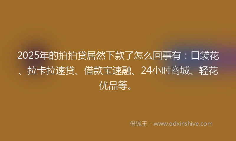 2025年的拍拍贷居然下款了怎么回事有：口袋花、拉卡拉速贷、借款宝速融、24小时商城、轻花优品等。