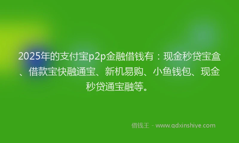 2025年的支付宝p2p金融借钱有：现金秒贷宝盒、借款宝快融通宝、新机易购、小鱼钱包、现金秒贷通宝融等。