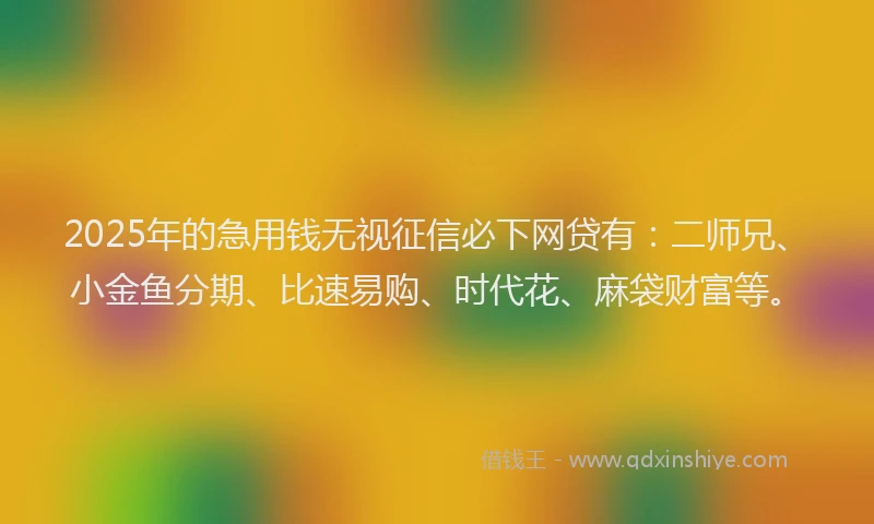2025年的急用钱无视征信必下网贷有：二师兄、小金鱼分期、比速易购、时代花、麻袋财富等。