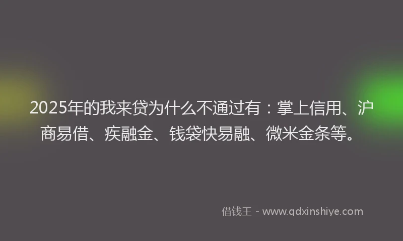 2025年的我来贷为什么不通过有：掌上信用、沪商易借、疾融金、钱袋快易融、微米金条等。