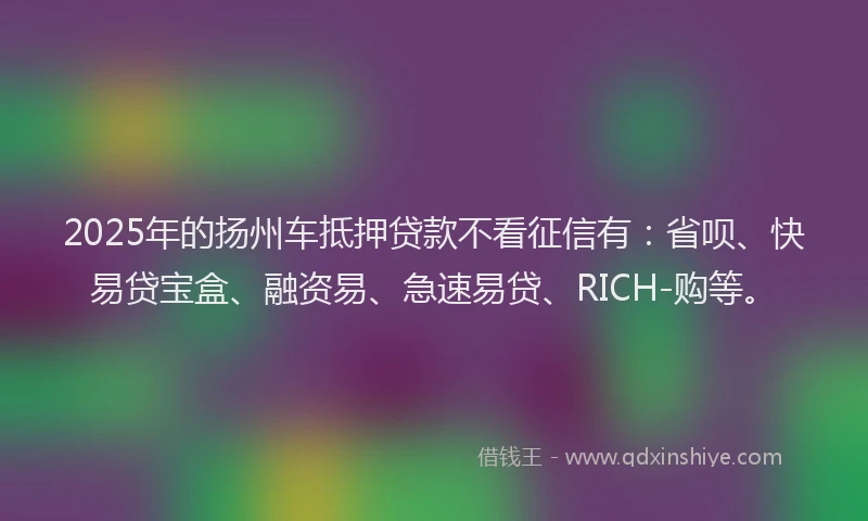 2025年的扬州车抵押贷款不看征信有：省呗、快易贷宝盒、融资易、急速易贷、RICH-购等。