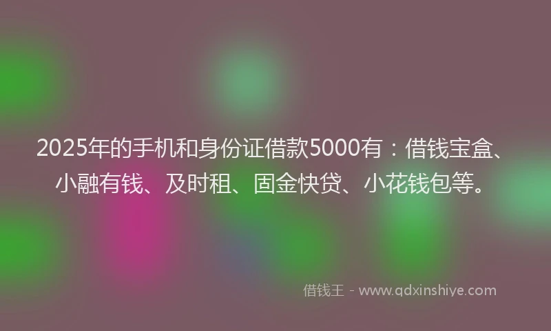 2025年的手机和身份证借款5000有：借钱宝盒、小融有钱、及时租、固金快贷、小花钱包等。