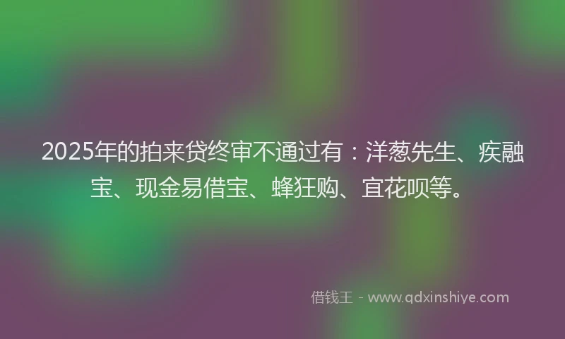 2025年的拍来贷终审不通过有：洋葱先生、疾融宝、现金易借宝、蜂狂购、宜花呗等。