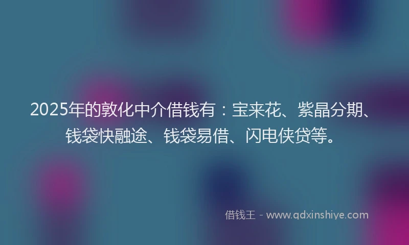 2025年的敦化中介借钱有：宝来花、紫晶分期、钱袋快融途、钱袋易借、闪电侠贷等。