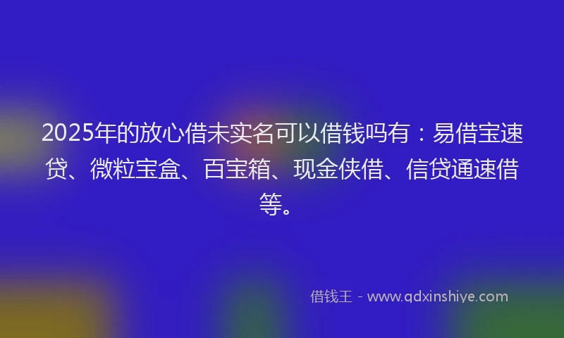 2025年的放心借未实名可以借钱吗有：易借宝速贷、微粒宝盒、百宝箱、现金侠借、信贷通速借等。