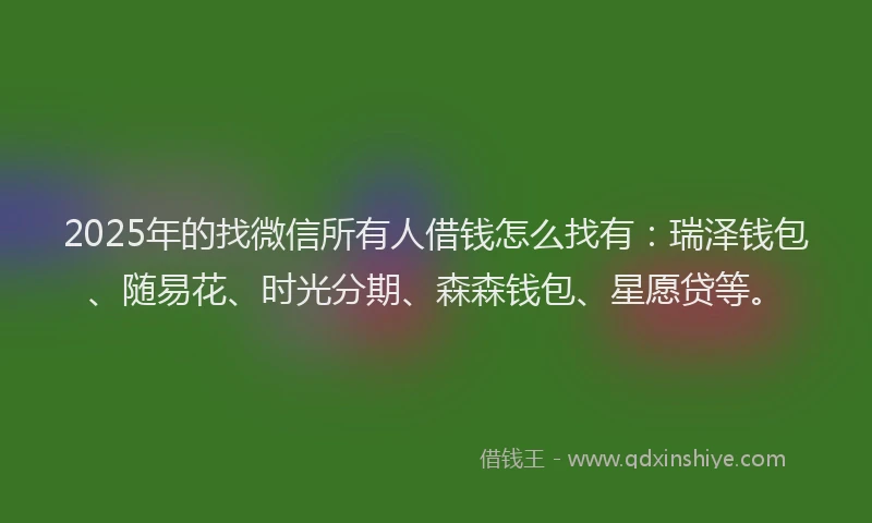 2025年的找微信所有人借钱怎么找有：瑞泽钱包、随易花、时光分期、森森钱包、星愿贷等。