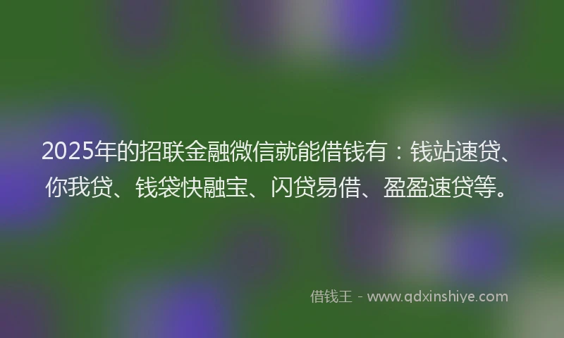2025年的招联金融微信就能借钱有：钱站速贷、你我贷、钱袋快融宝、闪贷易借、盈盈速贷等。