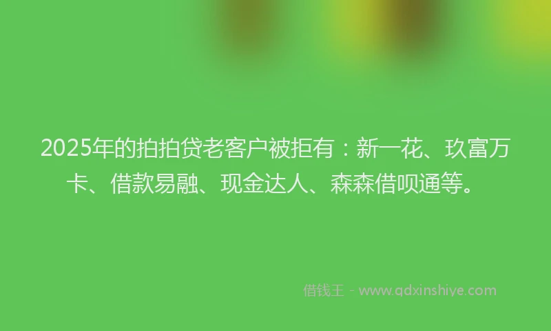 2025年的拍拍贷老客户被拒有：新一花、玖富万卡、借款易融、现金达人、森森借呗通等。