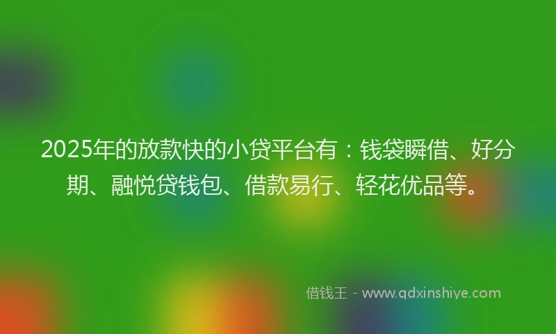 2025年的放款快的小贷平台有：钱袋瞬借、好分期、融悦贷钱包、借款易行、轻花优品等。