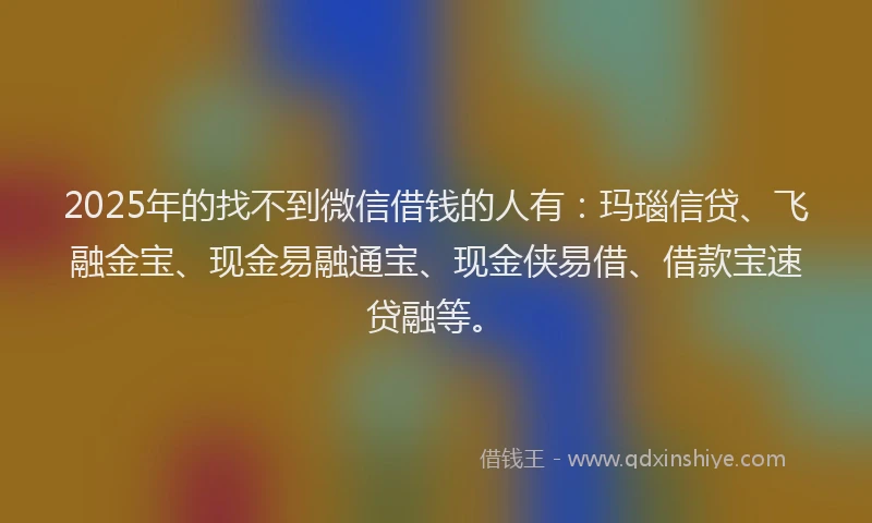 2025年的找不到微信借钱的人有：玛瑙信贷、飞融金宝、现金易融通宝、现金侠易借、借款宝速贷融等。