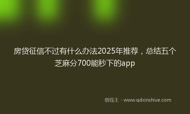房贷征信不过有什么办法2025年推荐，总结五个芝麻分700能秒下的app