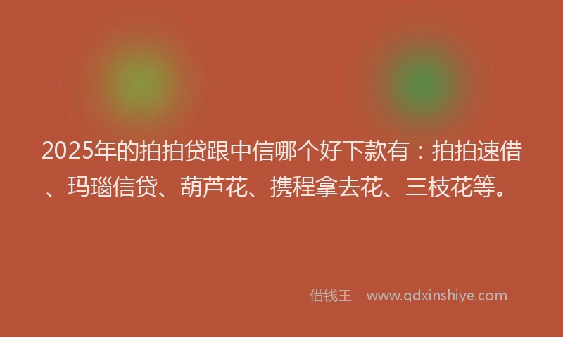 2025年的拍拍贷跟中信哪个好下款有：拍拍速借、玛瑙信贷、葫芦花、携程拿去花、三枝花等。
