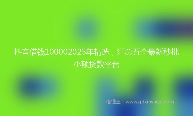 抖音借钱100002025年精选，汇总五个最新秒批小额贷款平台
