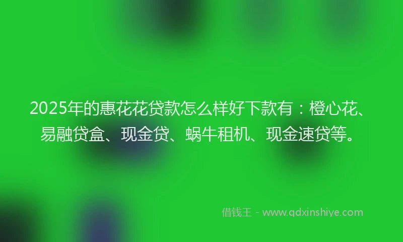 2025年的惠花花贷款怎么样好下款有：橙心花、易融贷盒、现金贷、蜗牛租机、现金速贷等。
