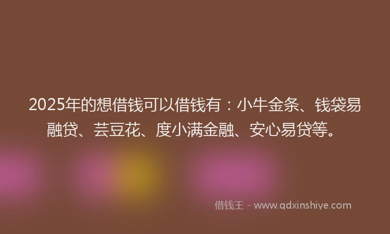 2025年的想借钱可以借钱有：小牛金条、钱袋易融贷、芸豆花、度小满金融、安心易贷等。