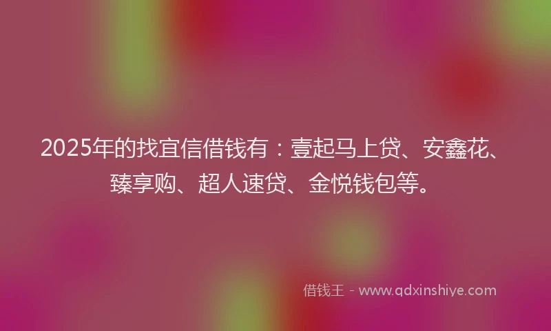 2025年的找宜信借钱有：壹起马上贷、安鑫花、臻享购、超人速贷、金悦钱包等。