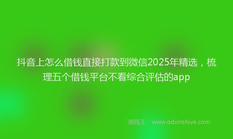 抖音上怎么借钱直接打款到微信2025年精选，梳理五个借钱平台不看综合评估的app