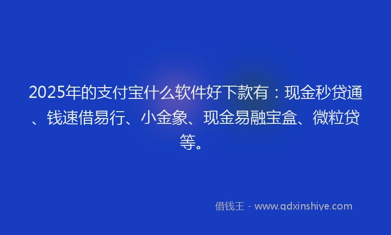 2025年的支付宝什么软件好下款有：现金秒贷通、钱速借易行、小金象、现金易融宝盒、微粒贷等。