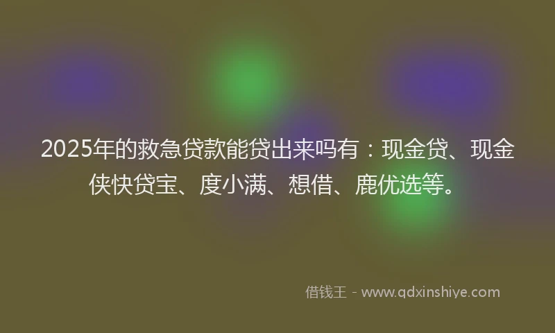 2025年的救急贷款能贷出来吗有：现金贷、现金侠快贷宝、度小满、想借、鹿优选等。
