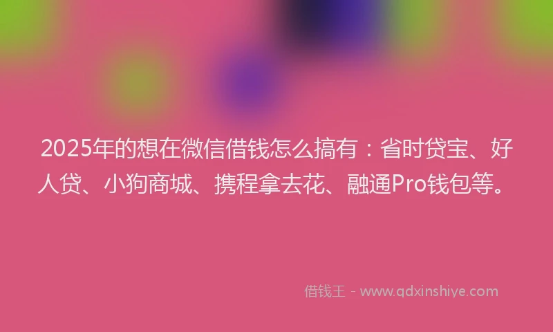 2025年的想在微信借钱怎么搞有：省时贷宝、好人贷、小狗商城、携程拿去花、融通Pro钱包等。