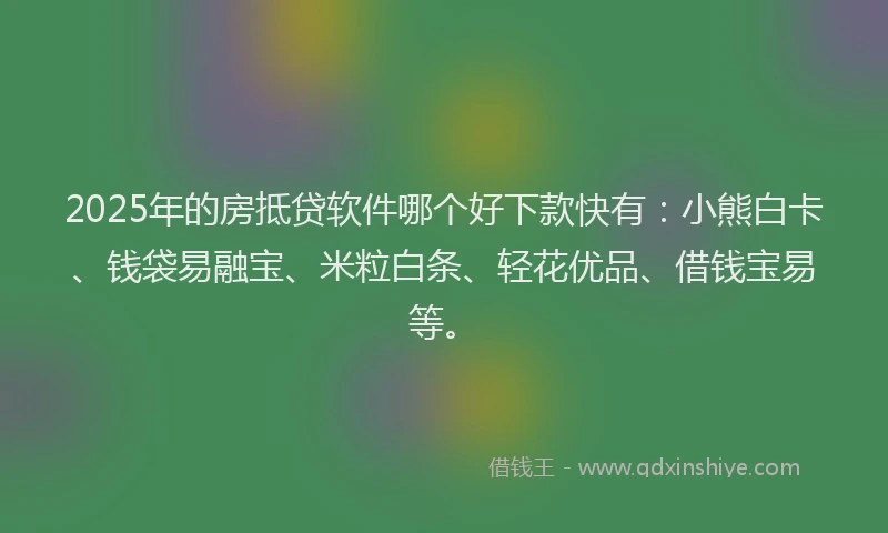 2025年的房抵贷软件哪个好下款快有：小熊白卡、钱袋易融宝、米粒白条、轻花优品、借钱宝易等。