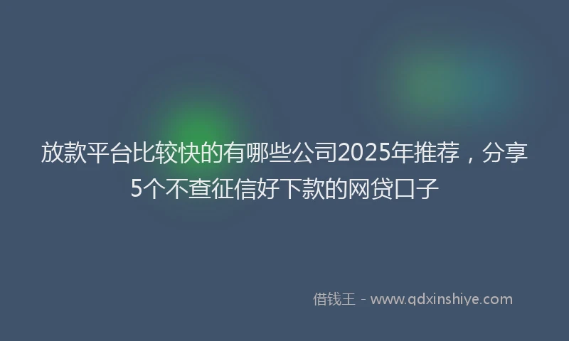 放款平台比较快的有哪些公司2025年推荐，分享5个不查征信好下款的网贷口子