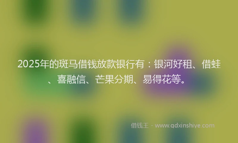 2025年的斑马借钱放款银行有：银河好租、借蛙、喜融信、芒果分期、易得花等。