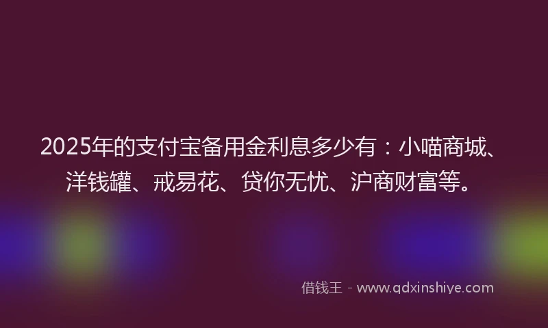 2025年的支付宝备用金利息多少有：小喵商城、洋钱罐、戒易花、贷你无忧、沪商财富等。