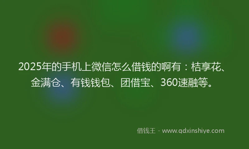 2025年的手机上微信怎么借钱的啊有：桔享花、金满仓、有钱钱包、团借宝、360速融等。