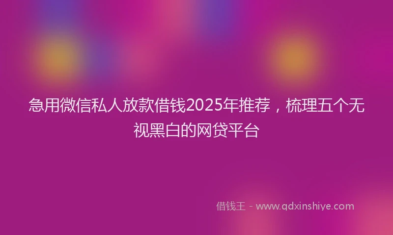 急用微信私人放款借钱2025年推荐，梳理五个无视黑白的网贷平台