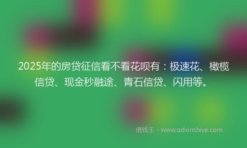 2025年的房贷征信看不看花呗有：极速花、橄榄信贷、现金秒融途、青石信贷、闪用等。
