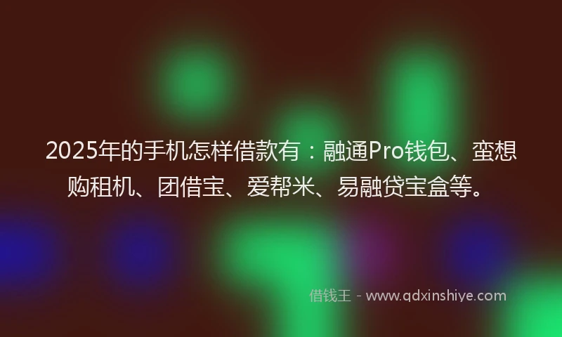 2025年的手机怎样借款有：融通Pro钱包、蛮想购租机、团借宝、爱帮米、易融贷宝盒等。