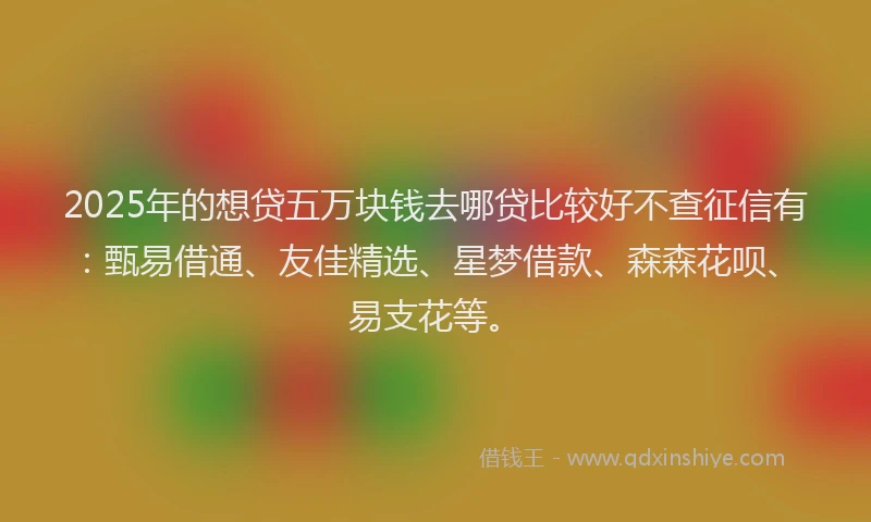 2025年的想贷五万块钱去哪贷比较好不查征信有：甄易借通、友佳精选、星梦借款、森森花呗、易支花等。