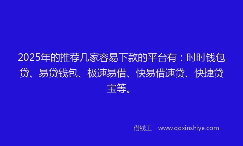 2025年的推荐几家容易下款的平台有：时时钱包贷、易贷钱包、极速易借、快易借速贷、快捷贷宝等。