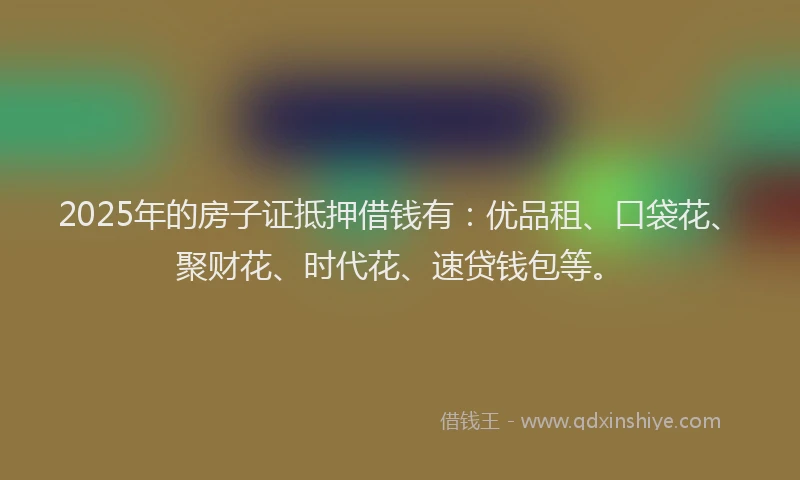 2025年的房子证抵押借钱有：优品租、口袋花、聚财花、时代花、速贷钱包等。