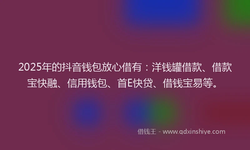2025年的抖音钱包放心借有：洋钱罐借款、借款宝快融、信用钱包、首E快贷、借钱宝易等。