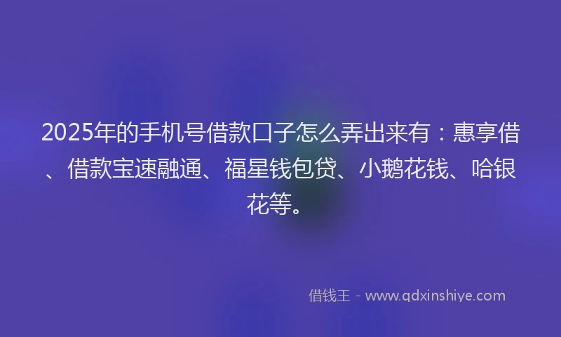 2025年的手机号借款口子怎么弄出来有：惠享借、借款宝速融通、福星钱包贷、小鹅花钱、哈银花等。