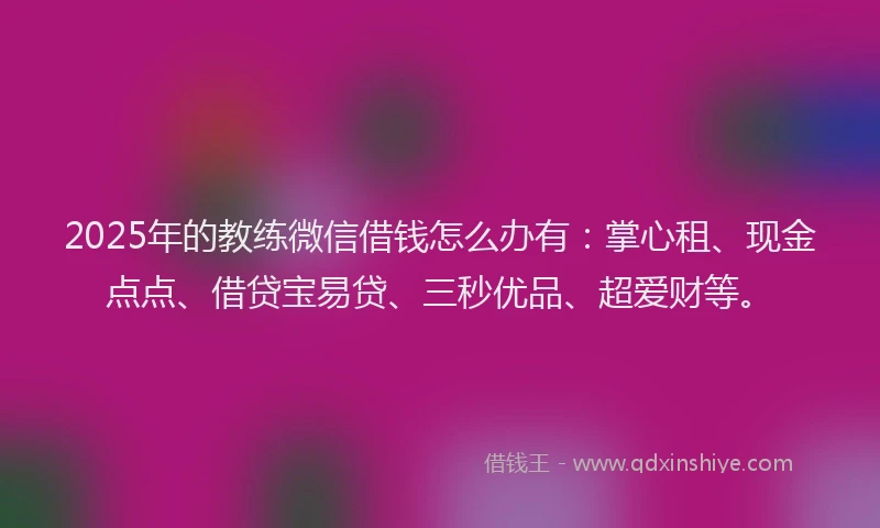 2025年的教练微信借钱怎么办有：掌心租、现金点点、借贷宝易贷、三秒优品、超爱财等。