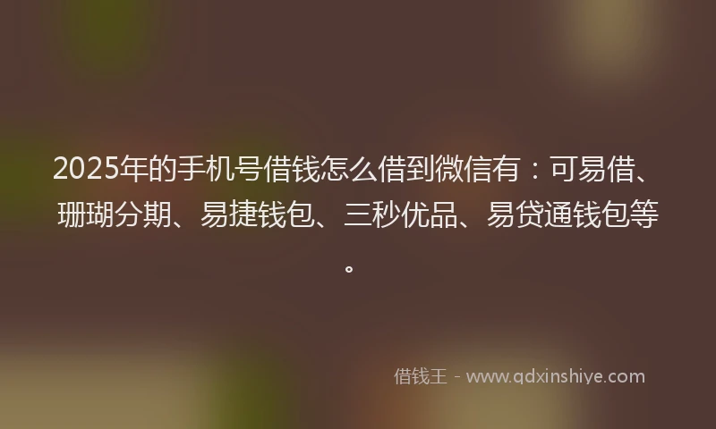 2025年的手机号借钱怎么借到微信有：可易借、珊瑚分期、易捷钱包、三秒优品、易贷通钱包等。