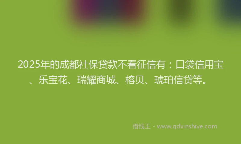 2025年的成都社保贷款不看征信有：口袋信用宝、乐宝花、瑞耀商城、榕贝、琥珀信贷等。