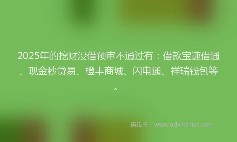 2025年的挖财没借预审不通过有：借款宝速借通、现金秒贷易、橙丰商城、闪电通、祥瑞钱包等。