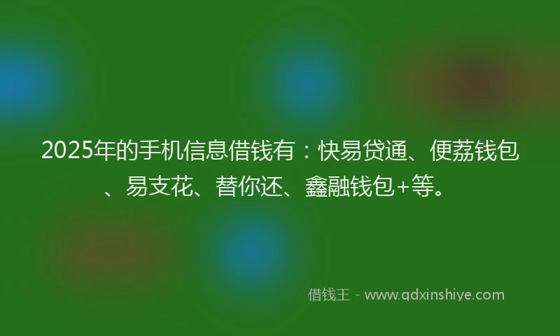 2025年的手机信息借钱有：快易贷通、便荔钱包、易支花、替你还、鑫融钱包+等。