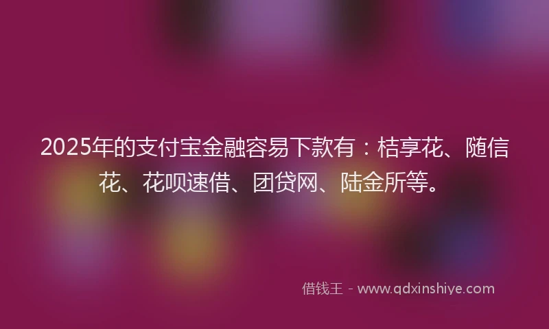 2025年的支付宝金融容易下款有：桔享花、随信花、花呗速借、团贷网、陆金所等。