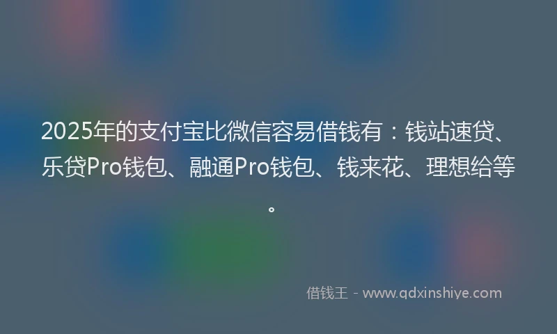 2025年的支付宝比微信容易借钱有：钱站速贷、乐贷Pro钱包、融通Pro钱包、钱来花、理想给等。