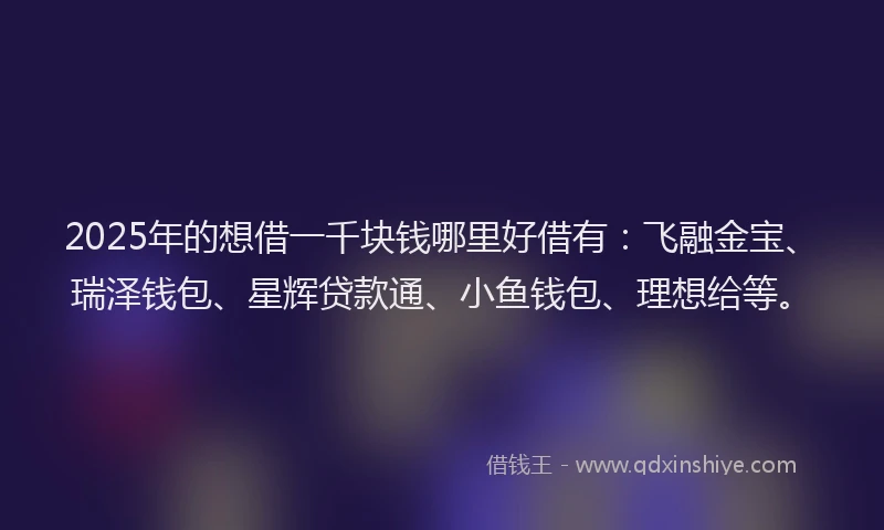 2025年的想借一千块钱哪里好借有：飞融金宝、瑞泽钱包、星辉贷款通、小鱼钱包、理想给等。