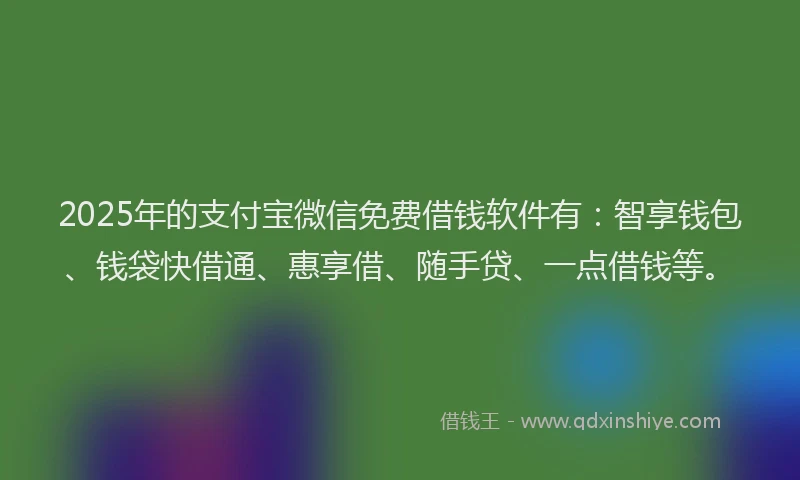 2025年的支付宝微信免费借钱软件有：智享钱包、钱袋快借通、惠享借、随手贷、一点借钱等。