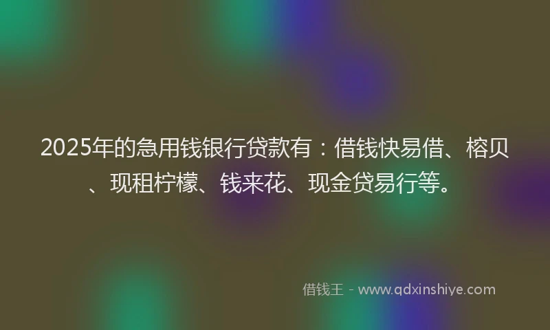 2025年的急用钱银行贷款有：借钱快易借、榕贝、现租柠檬、钱来花、现金贷易行等。