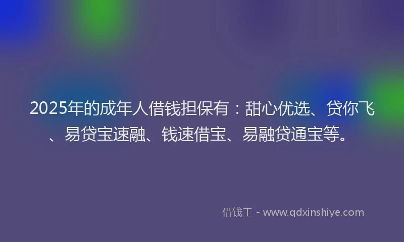 2025年的成年人借钱担保有：甜心优选、贷你飞、易贷宝速融、钱速借宝、易融贷通宝等。